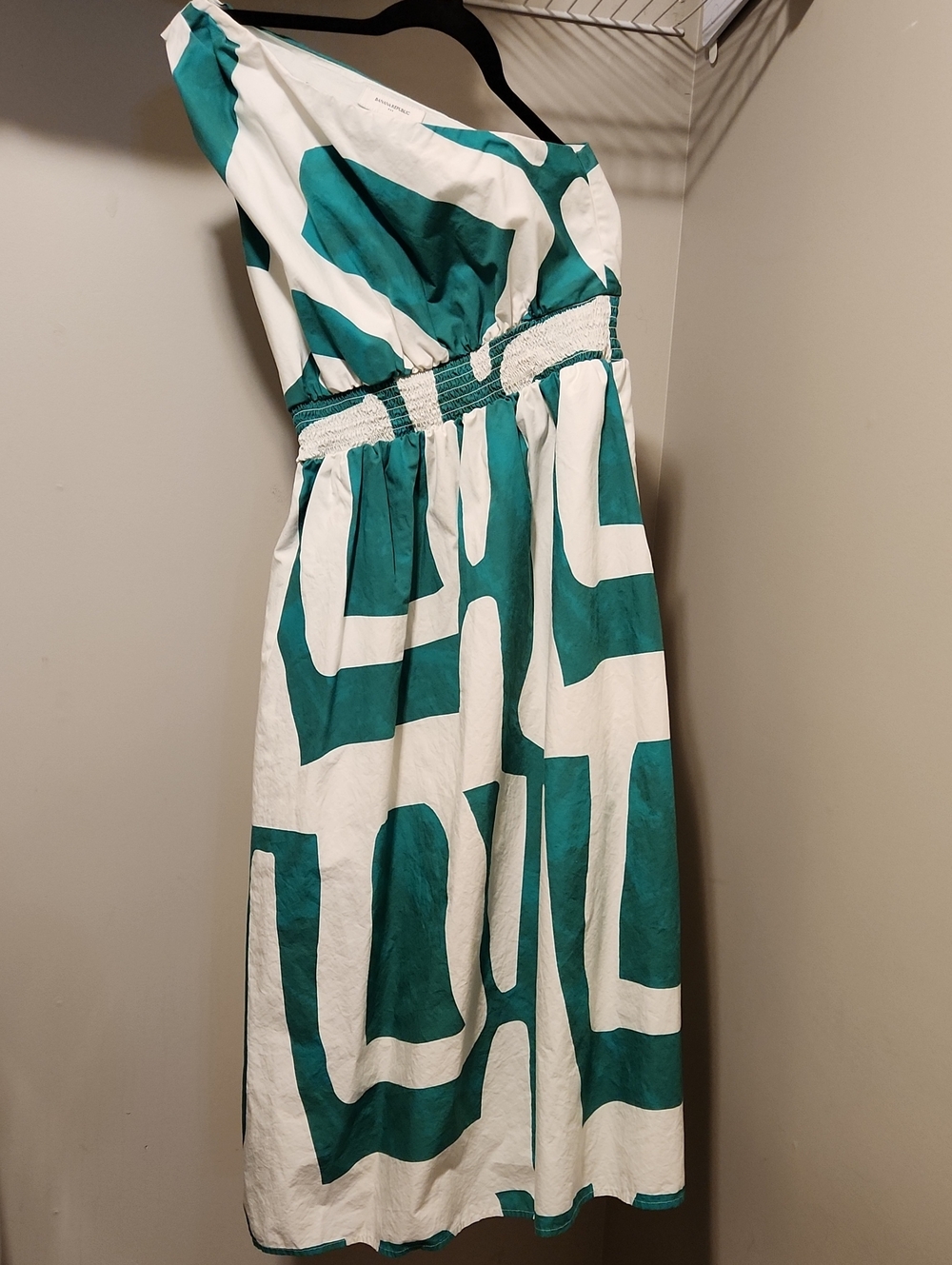 Banana Republic Teal and White One-Shoulder Midi Dress